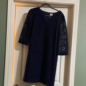 Chico's Deep Blue Lace Long Sleeve Dress
